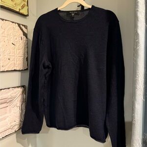 RAG & BONE Merino Wool Linen Cotton Sweater Loose Fit Black Grey Size Large